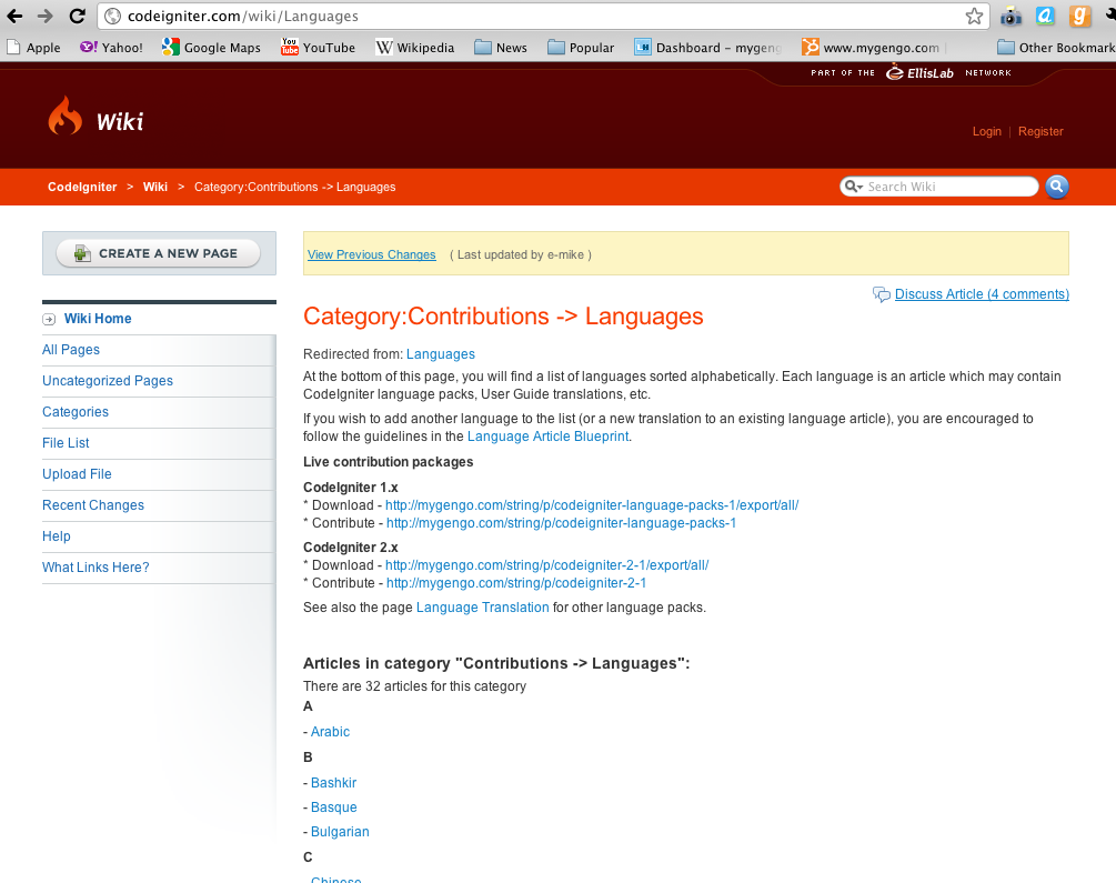 Codeigniter's Community translation page